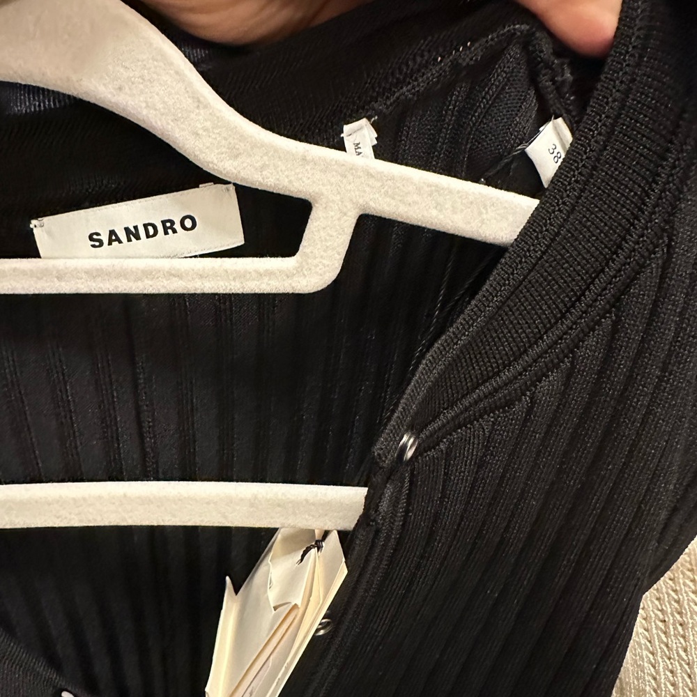 Sandro Black and Cream Pleated Midi dress 38 - Picture 7 of 11
